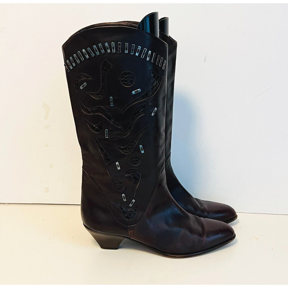 Nando Muzi Womens 10 Brown Leather Beaded Italian Designer Boots